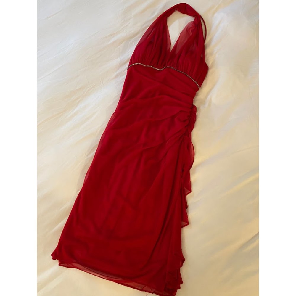 Blondie Nites Red Halter Midi Dress
